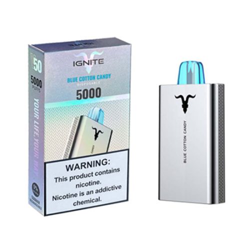 Blue Cotton Candy Flavored Ignite v50 Disposable Vape Device - 5000 Puffs | thesmokeplug.com - 10PK