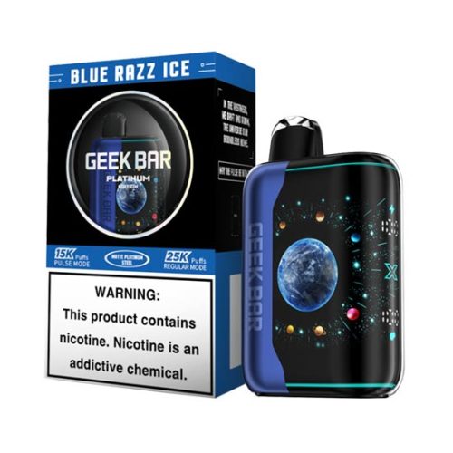 Blue Razz Ice Flavored Geek Bar Pulse X Platinum Disposable Vape Device - 25K Puffs - 10PK | The Smoke Plug