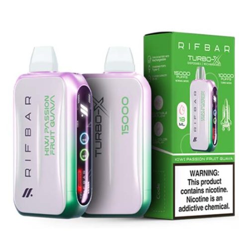 Kiwi Passion Fruit Guava Flavored Rifbar Turbo-X Disposable Vape Device 10PK | The Smoke Plug