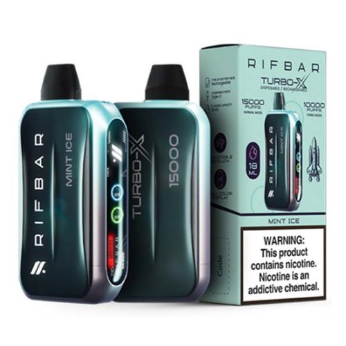 Mint Ice Flavored Rifbar Turbo-X Disposable Vape Device 10PK | The Smoke Plug