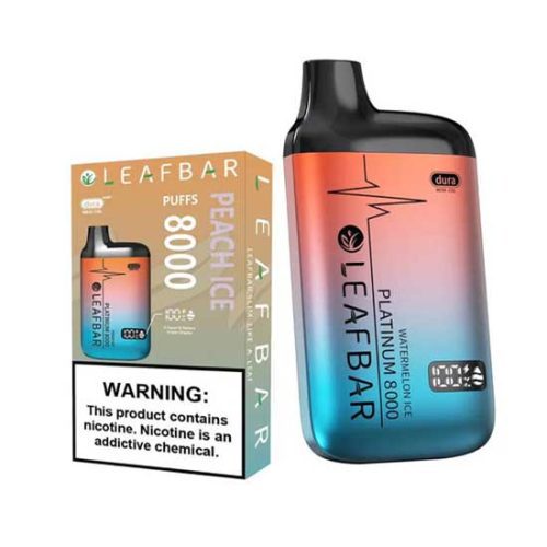 Peach Ice Flavored Leaf Bar Platinum Disposable Vape Device 8000 Puffs 1PC | thesmokeplug.com