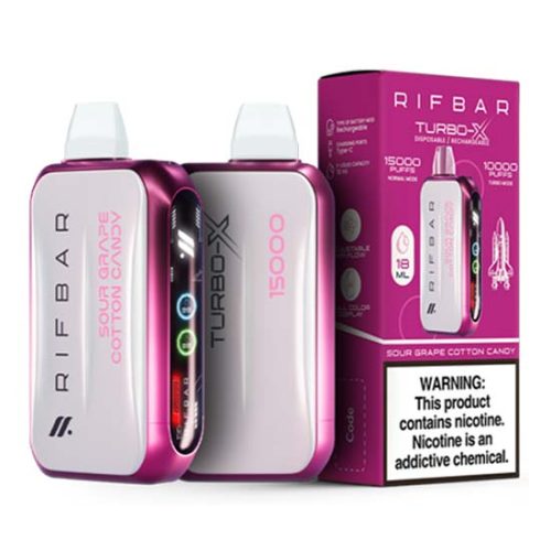 Sour Grape Cotton Candy Flavored Rifbar Turbo-X Disposable Vape Device 10PK | The Smoke Plug