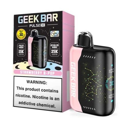 Strawberry B-Pop Flavored Geek Bar Pulse X Disposable Vape Device 6PK | The Smoke Plug