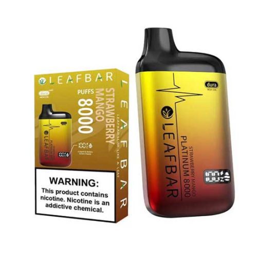 Strawberry Mango Flavored Leaf Bar Platinum Disposable Vape Device 8000 Puffs 1PC | thesmokeplug.com