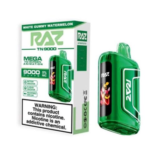 White Gummy Watermelon Flavored Raz TN9000 Disposable Vape Device 10PK | The Smoke Plug